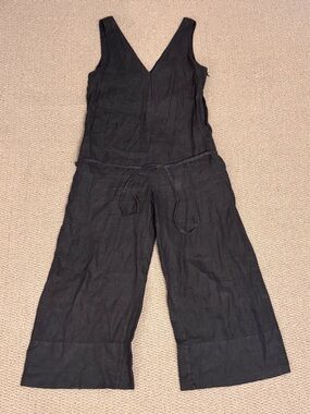 Joie Jumpsuit 100% Linen Black Wide legged Tie Waist Cropped Womens Sz 4 Boho